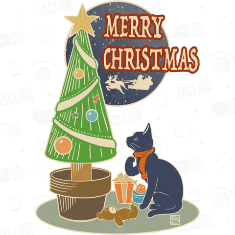 クリスマスツリーと黒猫