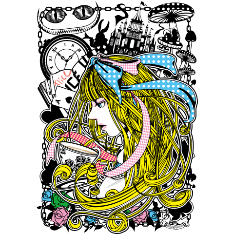 不思議の国のアリス 横顔 カラフル デザインtシャツ通販 Tシャツトリニティ