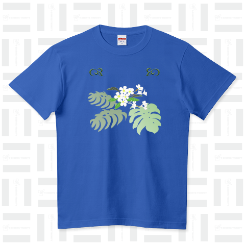 ハワイアン プルメリアの白い花とモンステラ