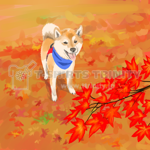 紅葉と柴犬