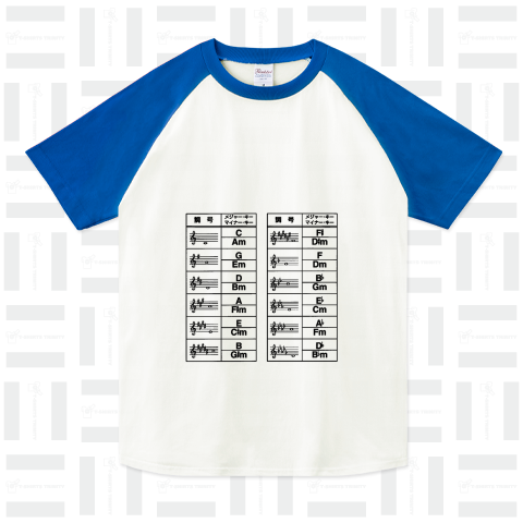 『調一覧 キー スケール 長調 短調 音楽 楽典 音楽学校 ピアノ クラシック ギター』Tシャツ