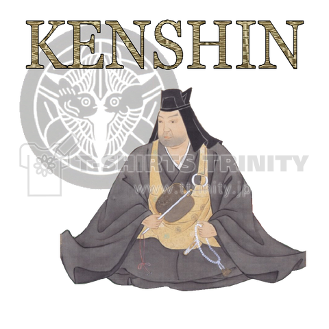 『上杉謙信(前プリント) KENSHIN 戦国武将 歴史 社会 天下  ほととぎす 戦乱 歴女 武者 鎧兜 』Tシャツ