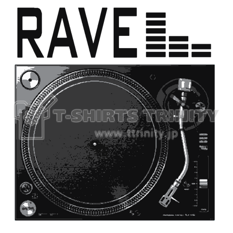 『RAVE レイブ DJ TECHNO ディスクジョッキー ターンテーブル 2DX テクノ レコード』Tシャツ