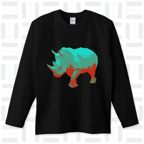 『サイ サイケデリック ライノ Rhino 一角 犀 動物 最強 インド クロ シロ ジャワ スマトラ』Tシャツ