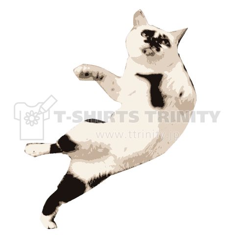 猫16 白猫 斑点 にゃんこ 子猫 野良猫 家猫 キャット ダンシング 癒し かわいい Tシャツ デザインtシャツ通販 Tシャツトリニティ