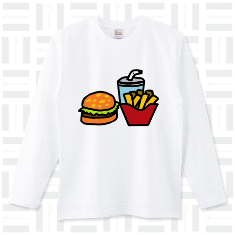 手書き風 弁当2 イラスト ハンバーガー マック ドムドム ポテト 大盛り ジュース キッチン キッズアート  』Tシャツ（ロングTシャツ）|デザインTシャツ通販【Tシャツトリニティ】