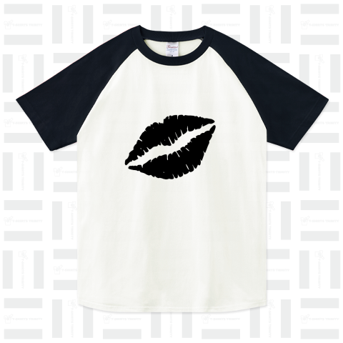 『キスマーク1 KISS キス 口づけ 接吻 唇 くちびる 黒 口紅 ロック セクシー』Tシャツ