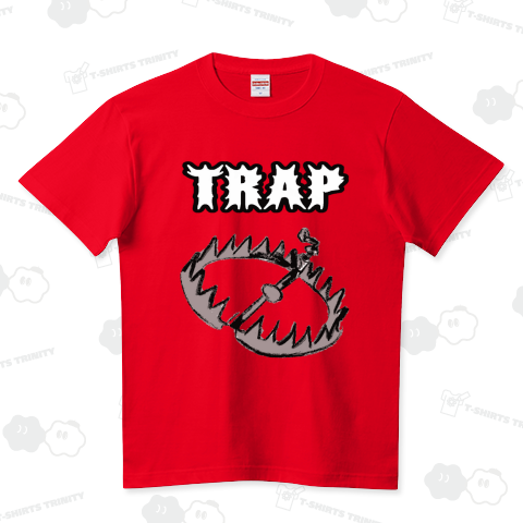 『TRAP トラバサミ 罠 歯 牙 怖い 足かせ またぎ ホラー サイコ 動物 猟 狩り 山 トラップ』Tシャツ ハイクオリティーTシャツ(5.6オンス)