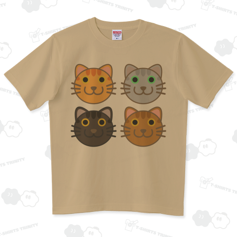 トラ猫四兄弟(茶トラ・サバトラ・キジトラ・ヨモギトラ)（Tシャツ