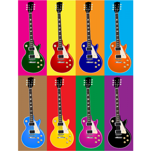 ポップアート風レスポールギター Rock ロック 音楽 Music パンク Punk Popart 絵 楽器 かわいい カワイイ 可愛い イラスト カラフル シンプル ロゴ デザインtシャツ デザインtシャツ通販 Tシャツトリニティ