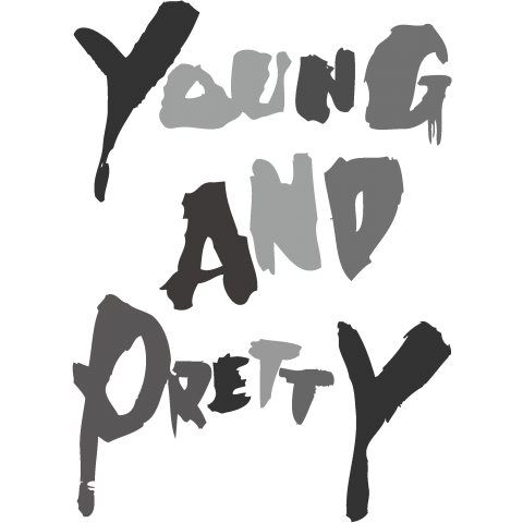 YOUNG AND PRETTY /パンク・PUNK・ロック・ROCK・音楽・MUSIC・パロディ・可愛い・文字・ロゴ・デザインTシャツ