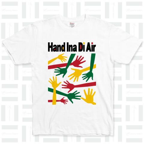 Hand Ina Di Air /レゲエ・REGGAE・ラスタ・ストリート・ヒップホップ・HIPHOP・MUSIC・音楽・模様・柄・可愛い・女性・子供・イラスト・カラフル・ロゴ・デザインTシャツ