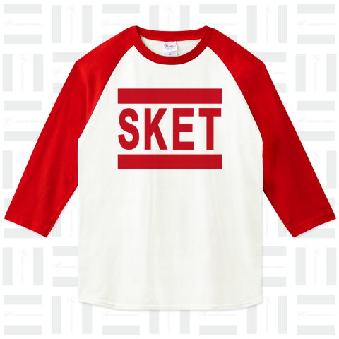SKETロゴ ラグランTシャツ 赤/文字・かわいい・音楽・ロック・子供・女性・シンプル・イラスト・デザイン