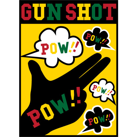 GUN SHOT /音楽・レゲエ・ラスタ・DJ・かわいい・可愛い・ダンス・イラスト・カラフル・ポップアート・マンガ・dancer・女性・子供・コミック・絵・ロゴ・文字・模様・手・デザインTシャツ
