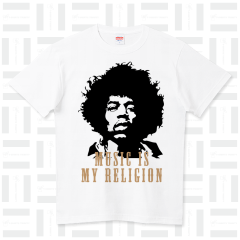 MUSIC IS MY RELIGION /ロックの神様・JIMI HENDRIX・ジミヘン・パンク・ブルース・バンド・アート・art・楽器・イラスト・シンプル・R&B・絵・文字・ロゴ・デザイン