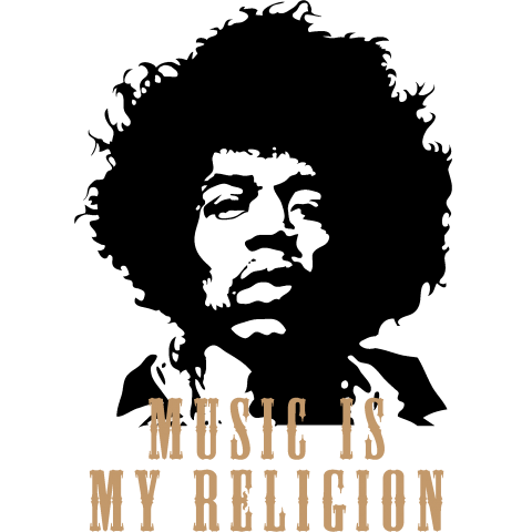 Music Is My Religion ロックの神様 Jimi Hendrix ジミヘン パンク ブルース バンド アート Art 楽器 イラスト シンプル パンク 絵 文字 ロゴ デザイン デザインtシャツ通販 Tシャツトリニティ