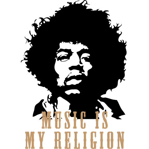 MUSIC IS MY RELIGION /ロックの神様・JIMI HENDRIX・ジミヘン・パンク・ブルース・バンド・アート・art・楽器・イラスト・シンプル・R&B・絵・文字・ロゴ・デザイン