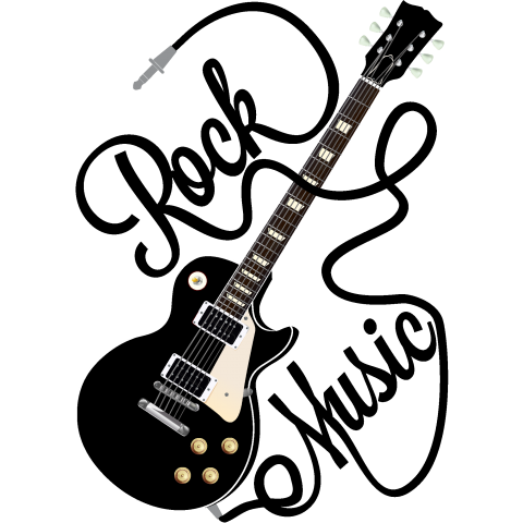 黒いレスポールギター Rock Music 音楽 ロック パンク Punk ストリート バンド アンプ ベース 楽器 かわいい カワイイ 可愛い 文字 シンプル イラスト ロゴ デザインtシャツ デザインtシャツ通販 Tシャツトリニティ