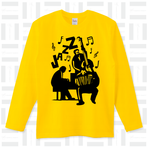JAZZ /ジャズ・音楽・ピアノ・ロック・カワイイ・可愛い・イラスト・絵・シンプル・ブルース・バンド・ピアノ・ベース・楽器・音符・記号・柄・模様・ロゴ・デザインTシャツ