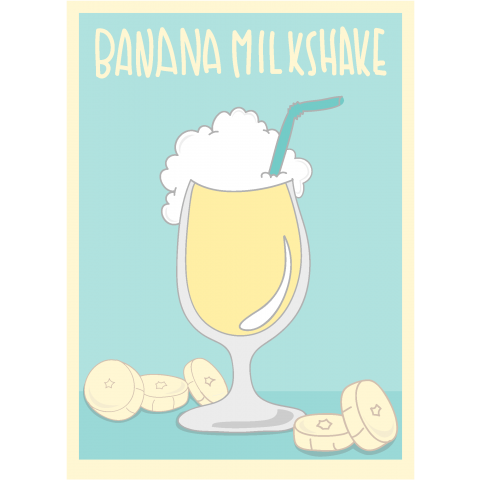 BANANA MILKSHAKE /バナナミルクシェイク・フルーツ・アメカジ・カジュアル・シンプル・イラスト・music・音楽・アート・art・可愛い・女性・絵・ロゴ・デザインTシャツ