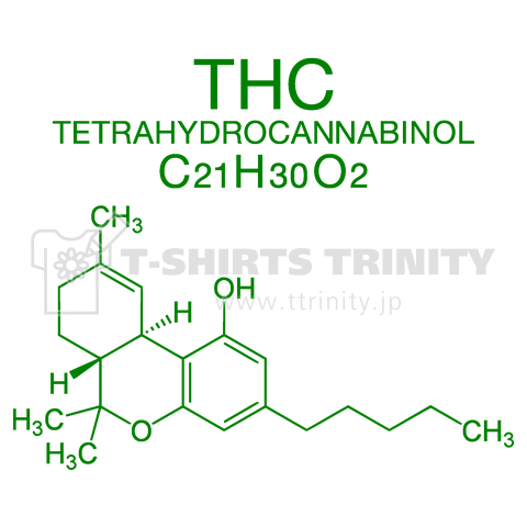 THC TETRAHYDROCANNABINOL C21H30O2-テトラヒドロカンナビノール-緑ロゴ