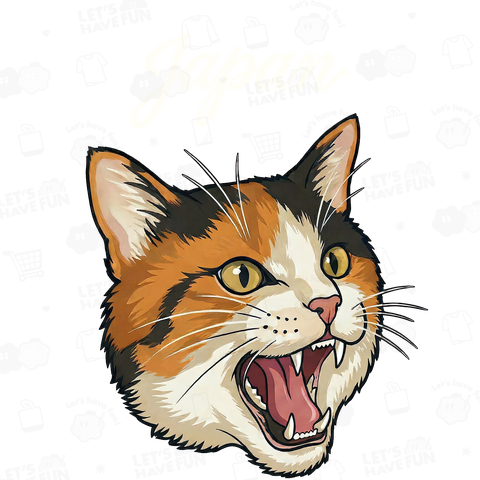ネコジャン-Japan- 鳴く三毛猫 スカジャン風猫デザイン 白ロゴ