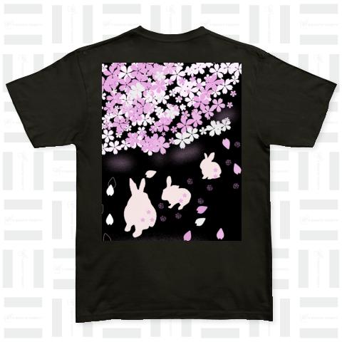 和柄うさぎ桜ピンクTシャツ