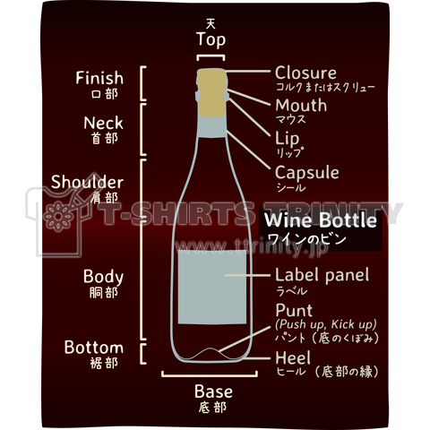ワインボトルの解剖図 ワインレッドベース