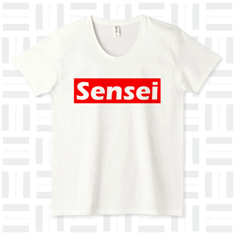 Sensei(せんせい)赤字に白のシンプルロゴ Tシャツデザイン【Zipangu49er】