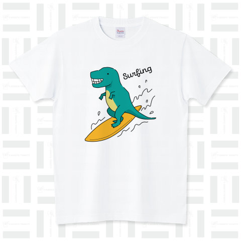 サーフィンを楽しむ恐竜-グリーン