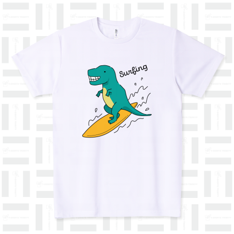 サーフィンを楽しむ恐竜-グリーン