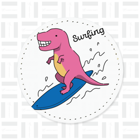 サーフィンを楽しむ恐竜-ピンク