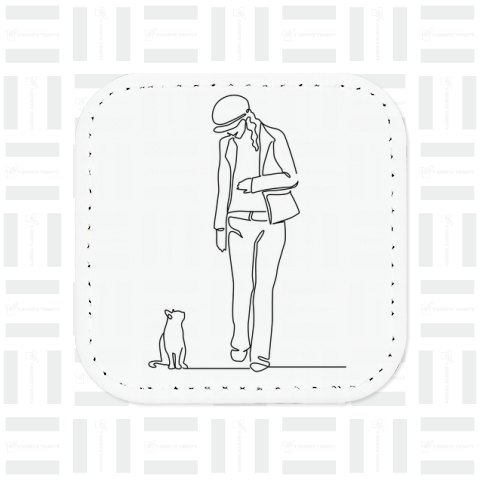 猫と歩く女性(モノトーン)