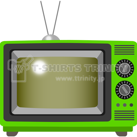 レトロでリアルな可愛い緑色のテレビのイラスト 画面オン デザインtシャツ通販 Tシャツトリニティ
