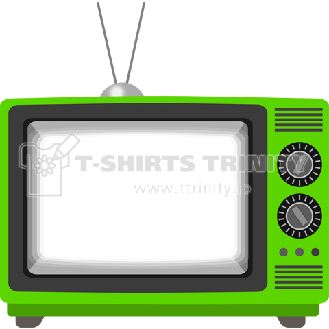 レトロでリアルな可愛い緑色のテレビのイラスト 画面オフ デザインtシャツ通販 Tシャツトリニティ