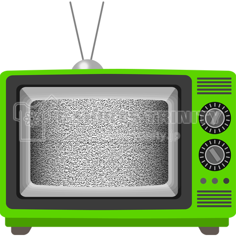 レトロでリアルな可愛い緑色のテレビのイラスト 砂嵐画面