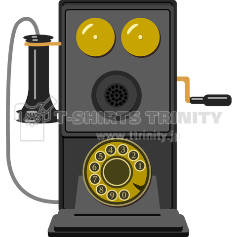 レトロな片耳受話器の壁掛け電話(デルビル磁石式電話機)のイラスト 黒