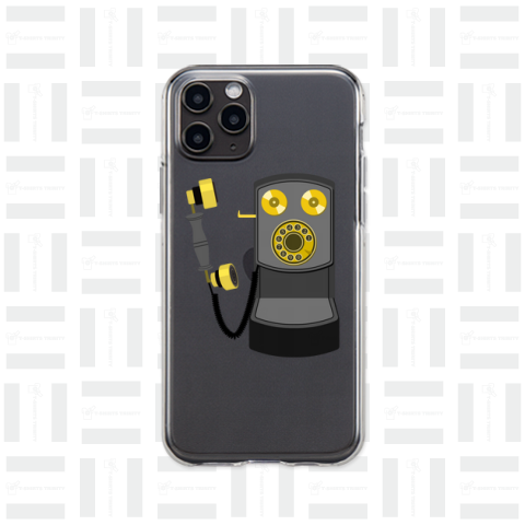 レトロな壁掛け電話(デルビル磁石式電話機)のイラスト 黒 受話器外しver