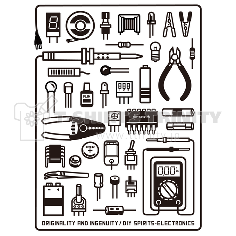 電子部品と工具(モノクロ)