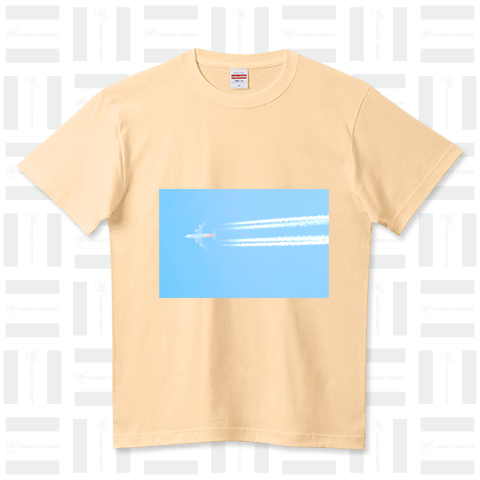 ジャンボジェットの飛行機雲 ハイクオリティーTシャツ(5.6オンス)