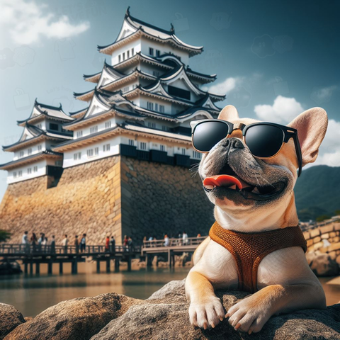 日本のお城を満喫するフレンチブルドッグ3