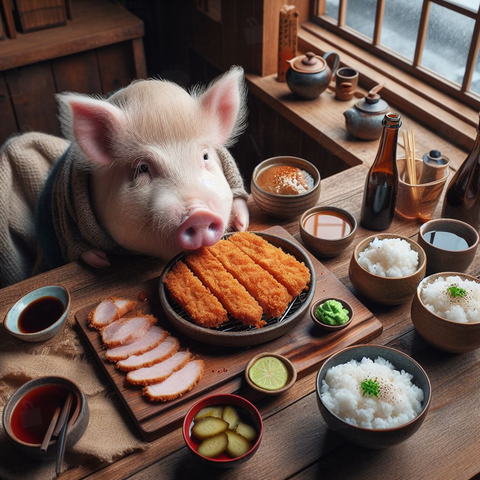 トンカツを食べる豚