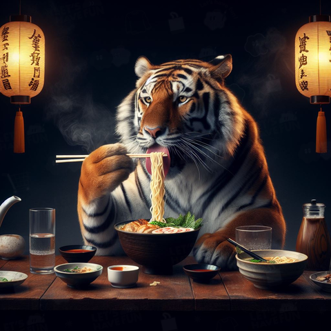 ラーメンを食べる虎