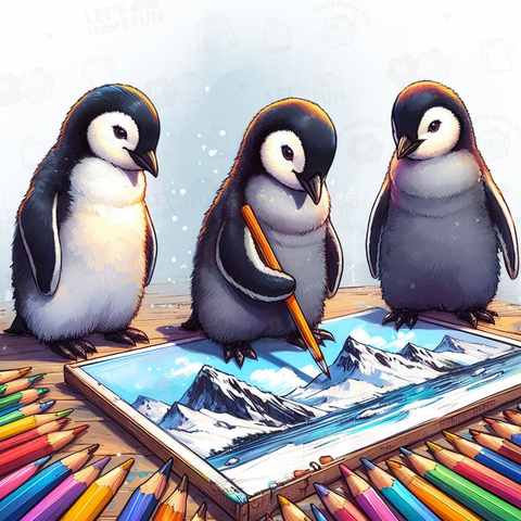 アートを描くペンギンたち