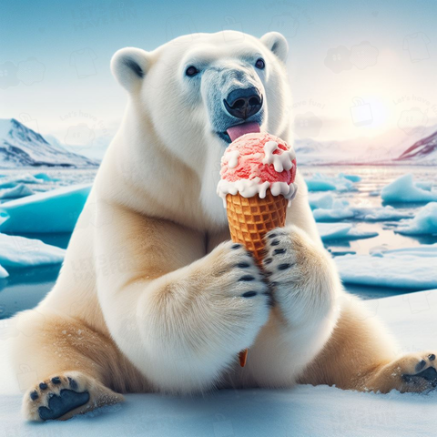 アイスクリームを食べるシロクマ
