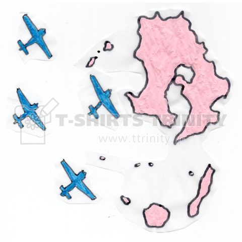 パステルピンクな鹿児島県近海を、4機の曲技機が編隊飛行中です。