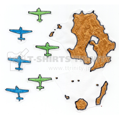 メタリックゴールドな鹿児島県近海を、6機の曲技機が編隊飛行中