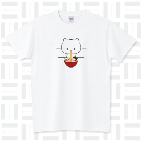 ねこと一緒にラーメンを食べられるTシャツ。