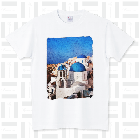 サントリーニ島【水彩スケッチTシャツ】