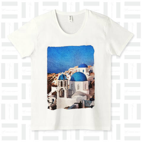 サントリーニ島【水彩スケッチTシャツ】